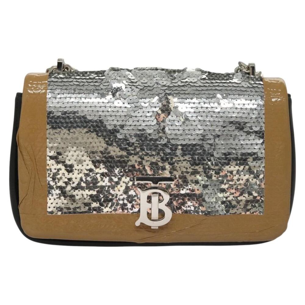 Burberry Sequin Chain Shoulder Bag Leather Silver